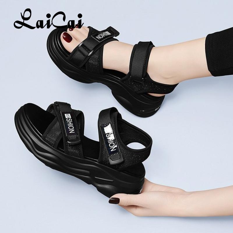 

Sandals Sports Women's Shoes 2021 Fashionable Summer Roman Casuals Soft Bottom Lightweight Platform Height Increasing Flat, Black