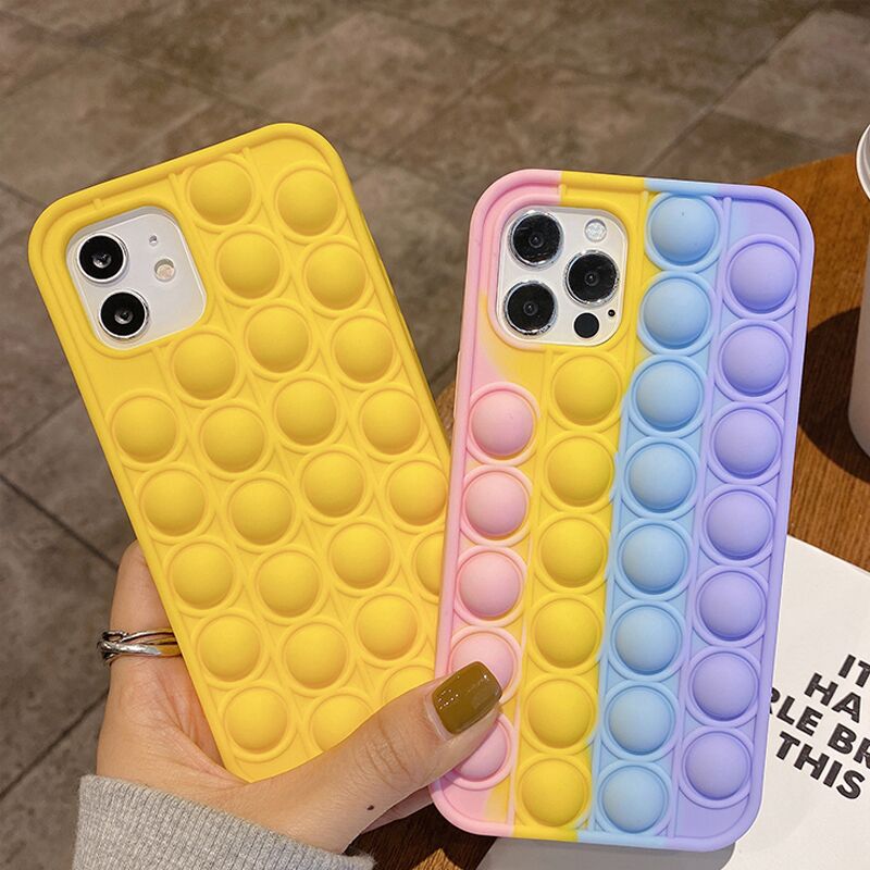 

Push Pop it fidget Case Unique 3D Decompression Phone Cases For Iphone 12 Pro Max 12 Mini 11 Max XR XS X 8 7 6 6S Plus Soft Silicone Rainbow