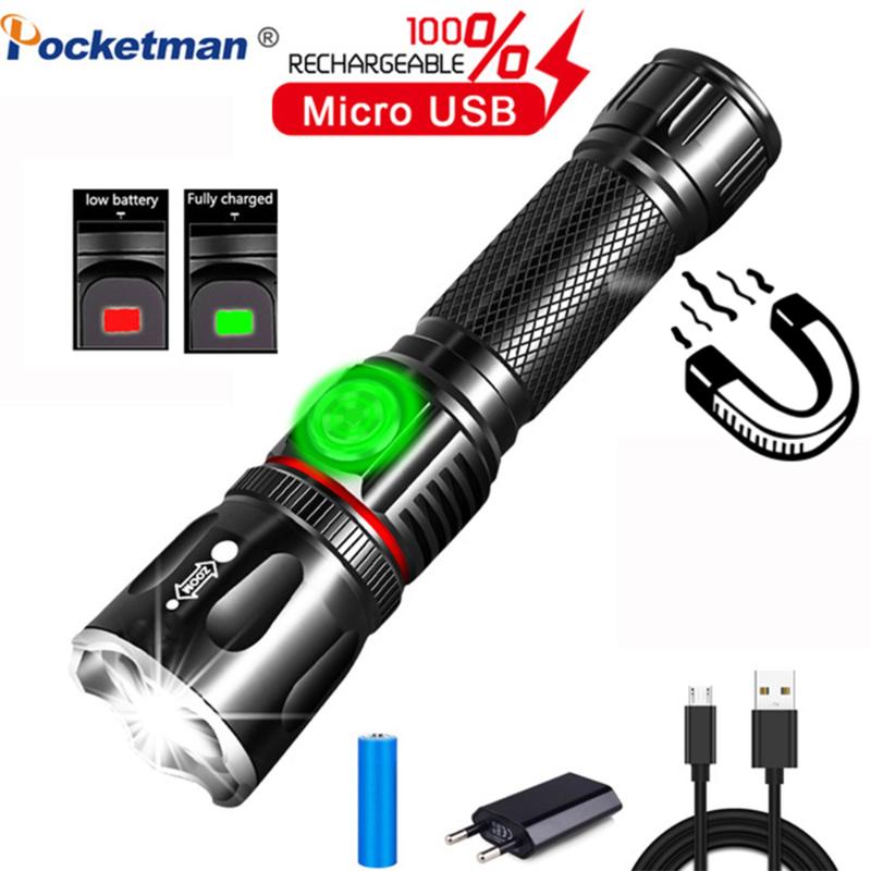 

Multifunctional LED L2 T6 USB Rechargeable Battery Powerful COB Zoom Torch Linterna Tail Magnet Work Light Flashlights Torches