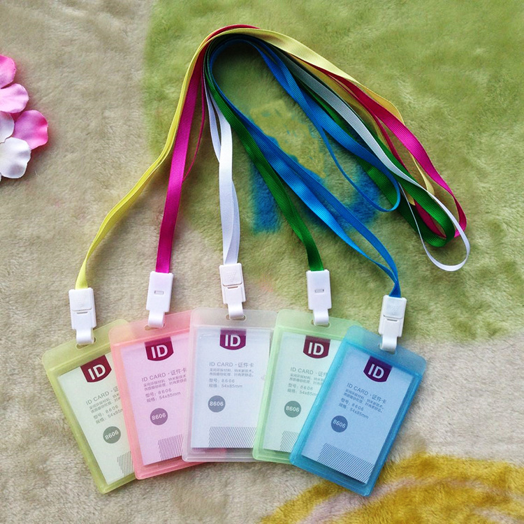 

candy color waterproof certificate chest card holder hanging rope bank IC Protective shell brand exhibition student cards cover 5 colors, Brown;gray