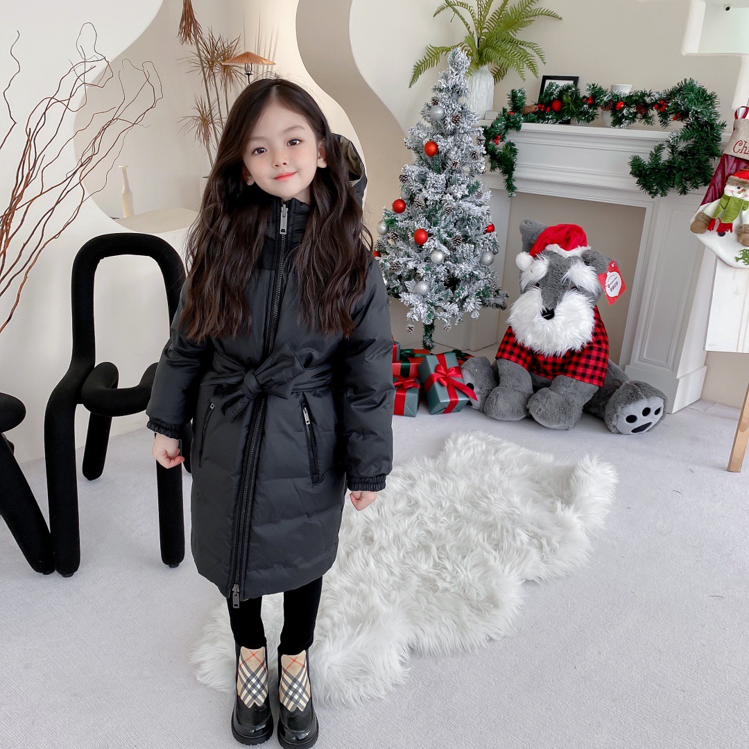 

Double-side wear children's down coats Kids Girls down-padded jacket winter Long snowsuit warm thick Hooded Outerwear, Black
