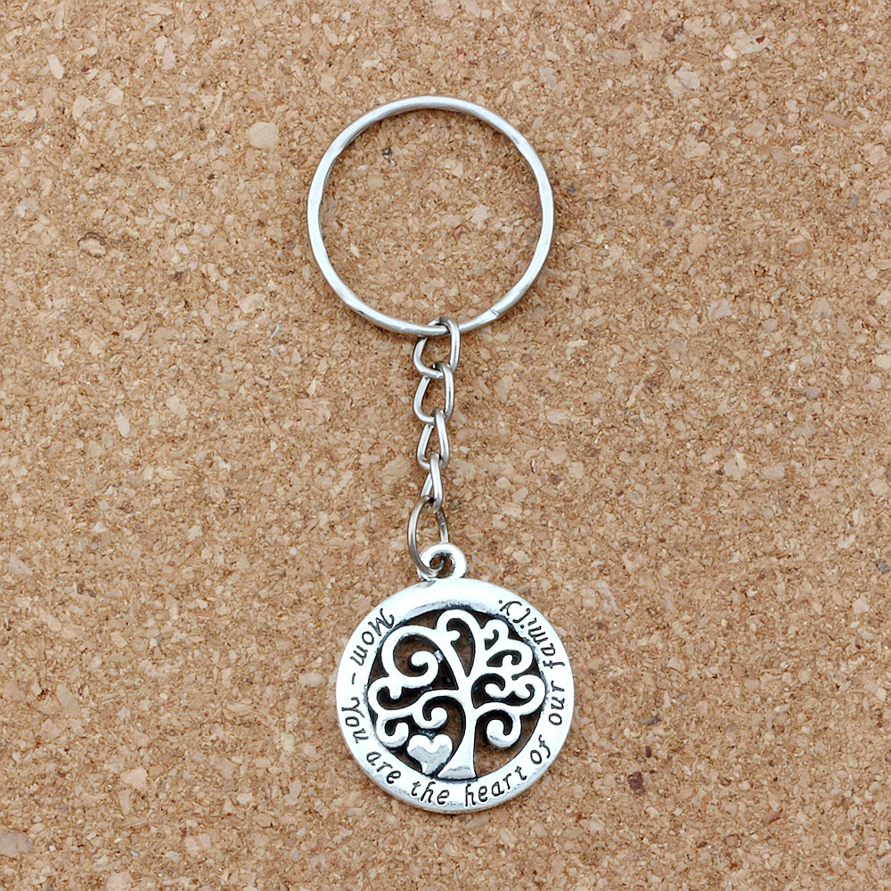 

30pcs Keychain Mom You Are The Heart Of Our Family Tree Life Charms Pendant Travel Protection 23x72mm DIY Jewelry