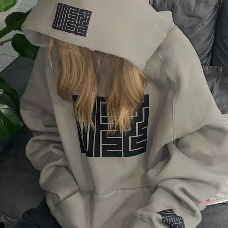 

High Street Nine Die Seal hooded sweater women oversize loose plus velvet American retro long-sleeved shirt men