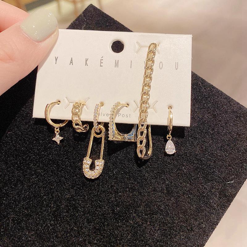 

Dangle & Chandelier High End Mixed Styles Star Pin Geometric Earrings Set Gold Color Cubic Zirconia Ear Cuff