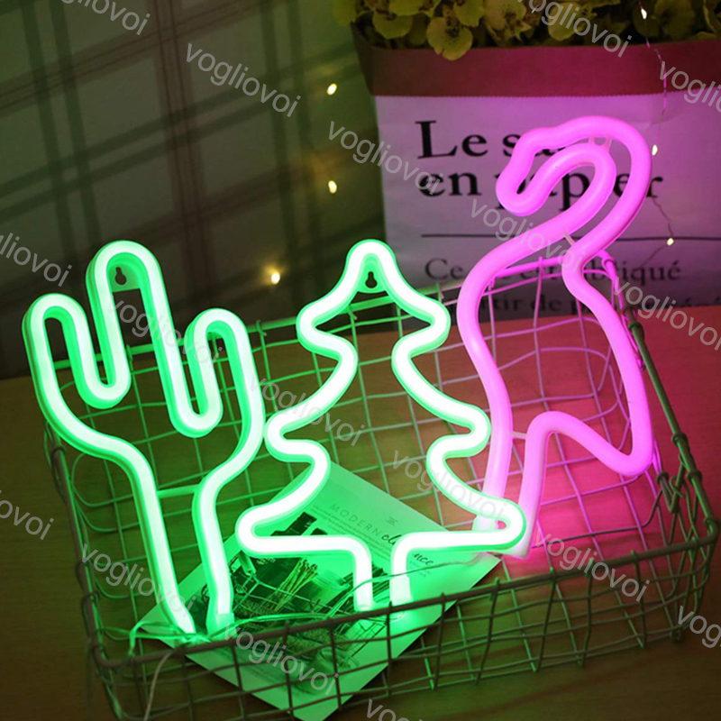 

Christmas Led lights Rainbow Flamingo Cactus Neon Sign Lighting Wall Hanging Light For Bedroom Work USB And AA Batteries EUB
