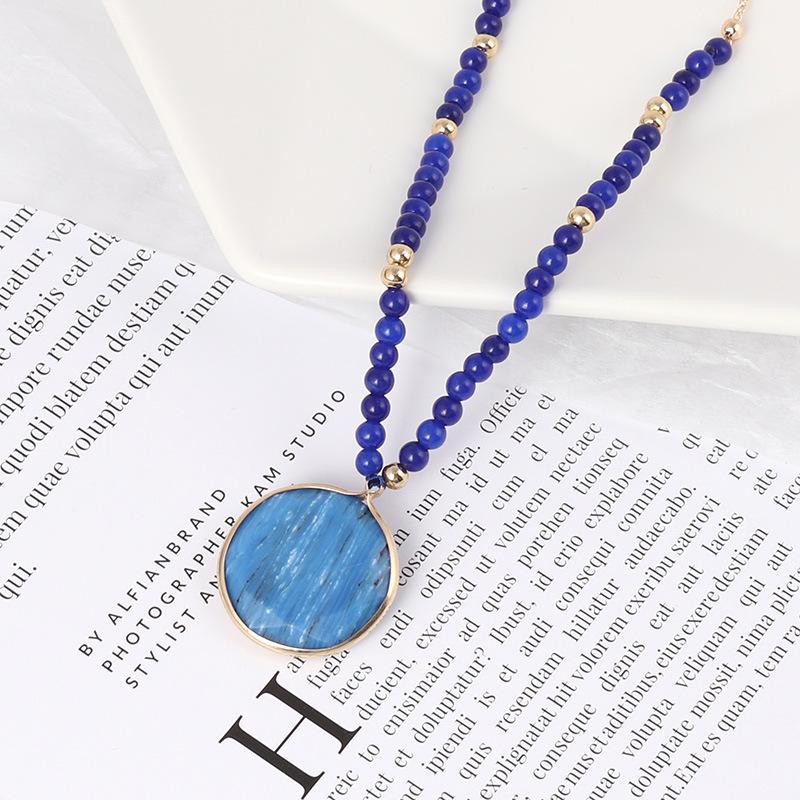 

Pendant Necklaces ZWPON Women Fashion Long Necklace Beaded Chain Round Faceted Stone Jewelry Wholesale