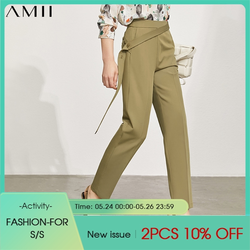 

Minimalism Summer Women's Pants Offical Lady Solid High Waist Straight Ankel-length Trousers 12140513 210527, Black