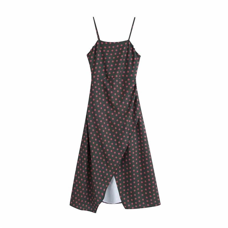 

Evfer Chic Ladies Autumn Fashion Polka Dot Print Sleeveless Long Dress Women Elegant Spaghetti Strap High Waist Slim Dresses Casual, As photo