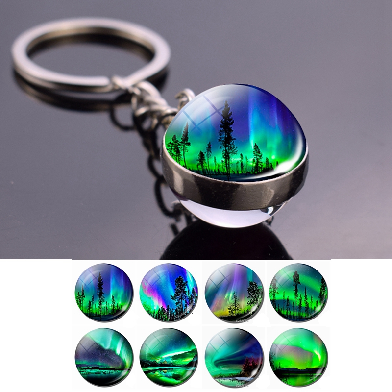 

Northern Lights Tree Keychain Pendants Aurora Picture Glass Ball Key Chain Northerns Light Auroras Jewelry for Men Women Lovers Gift