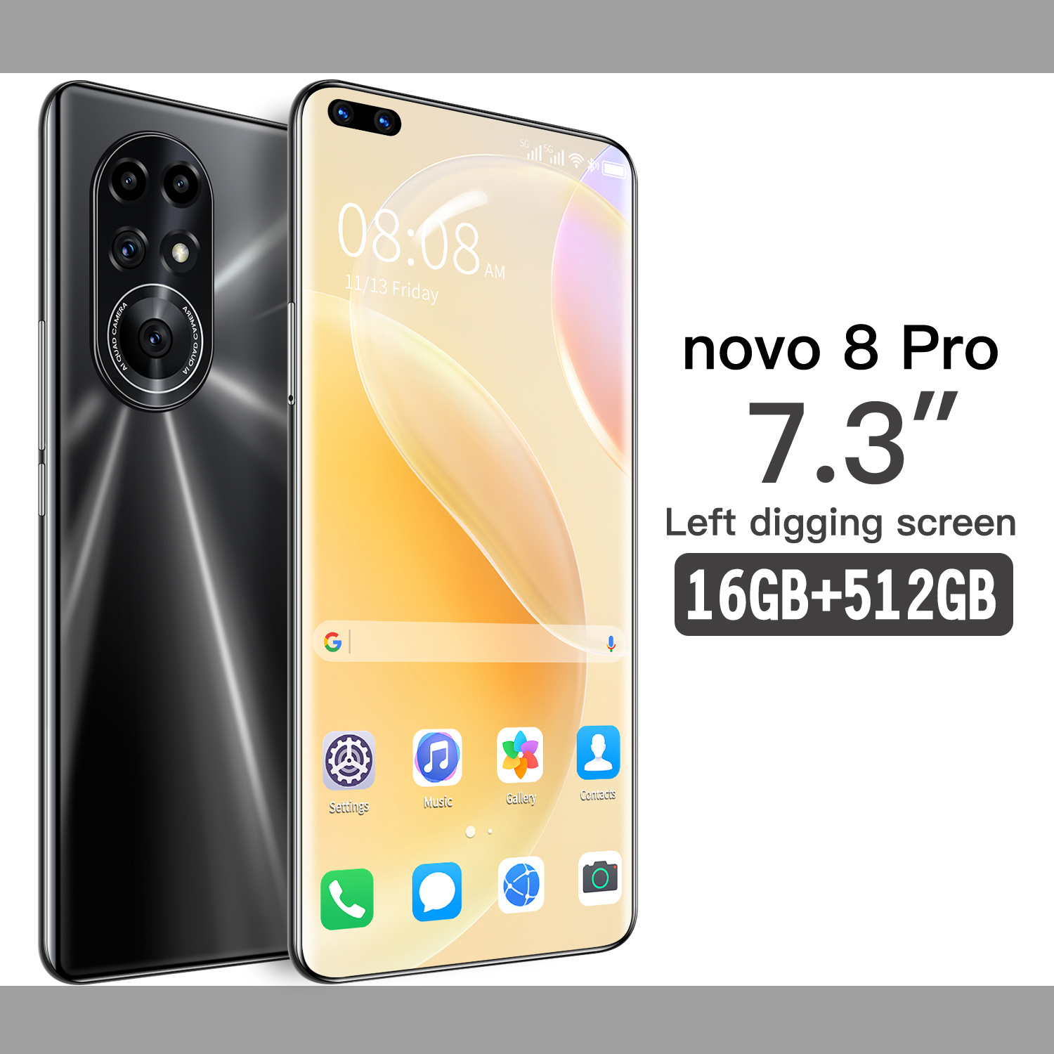 

New Version phone NOVO8pro 5G 7.3 Inch Smartphone 6800mAh Unlock Global Version 24MP+48MP 16GB+512GB Mobile Phones, Blue