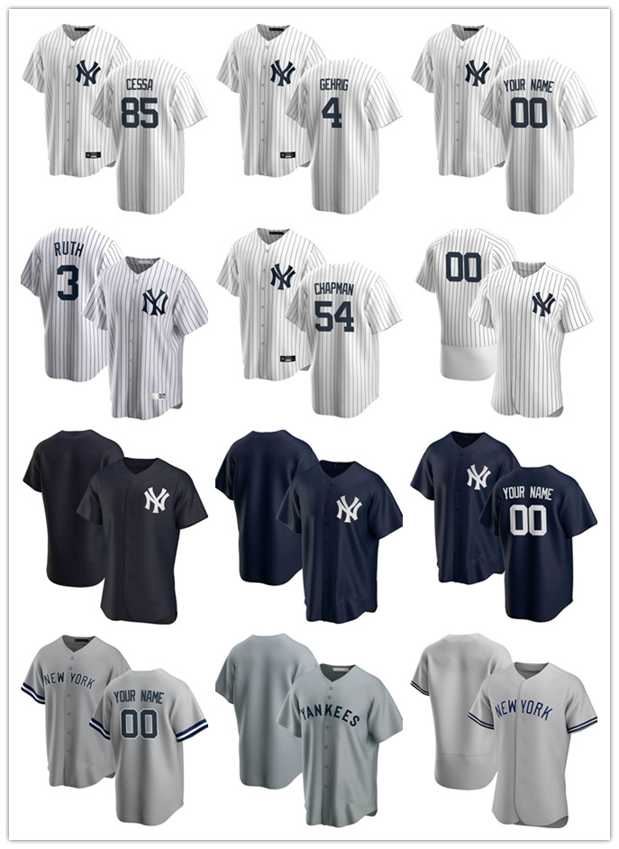 

Custom Jersey Mens women Youth New York Yankees 3 Babe Ruth 4 Lou Gehrig 85 Luis Cessa 54 Aroldis Chapman Baseball Jerseys, Blue;black