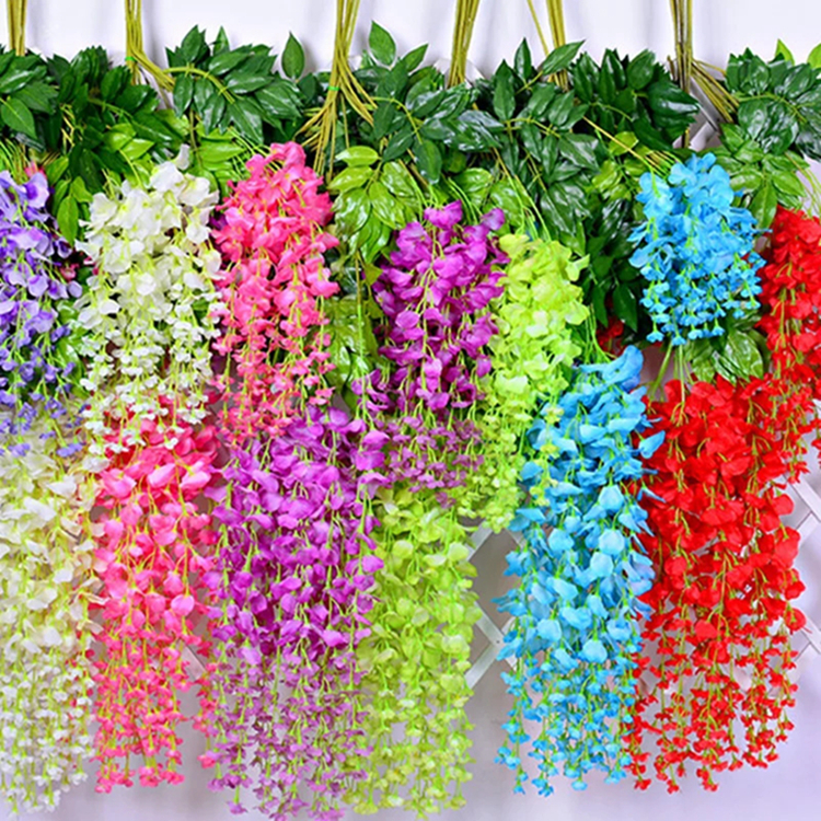 

Artificial Silk Wisteria Flower Wedding Decor Vines Hanging Rattan Bride Flowers Garland For Home Garden WLL596, As pics