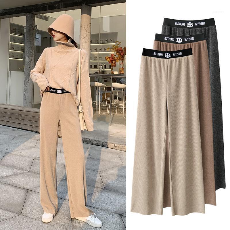 

Women's Pants & Capris Drop Feeling Knitted Wide Leg Women For Spring Autumn Straight High Waist Slime Loose Casual Trousers1, Black;white