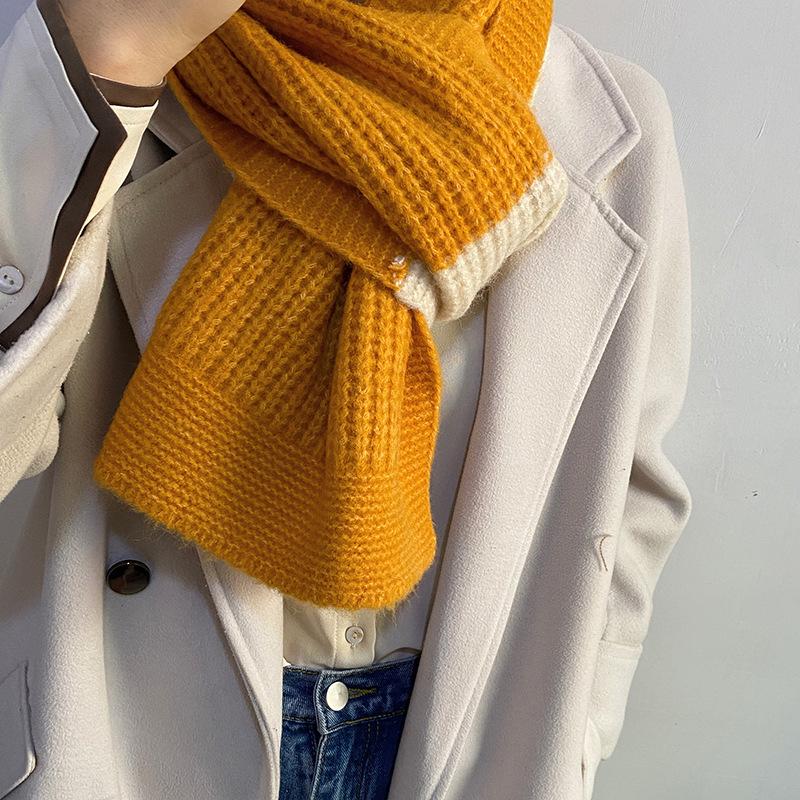 

Scarves Wool Color Matching Women's Scarf2021Korean Version Winter ThickenedWarm Large Shawl Scarf Dual-purpose Student Couple