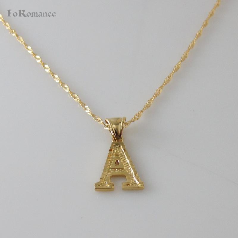 

Pendant Necklaces A-Z 26 LETTERS YELLOW GOLD PLATED 45CM CHAIN WITH SMALL LETTER ALPHABETS INITIALS CARVED SURFACE SHINNING