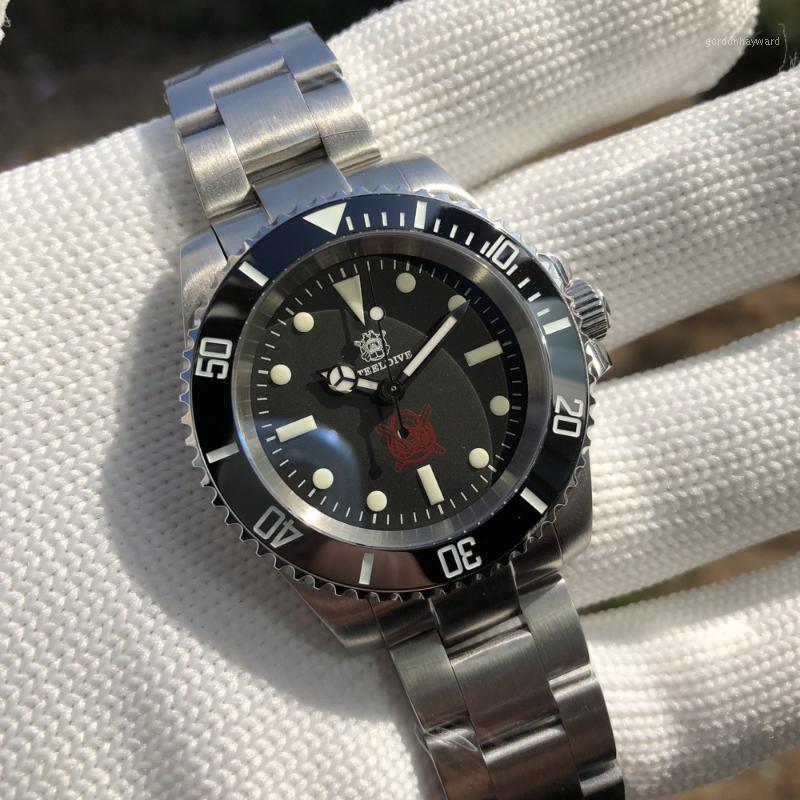 

Diver Watch Automatic Mechanical Wristwatch Men Steeldive NH35A Sapphire Crystal BGW-9 Super Luminous Wristwatches, Balck-h-sea-logo