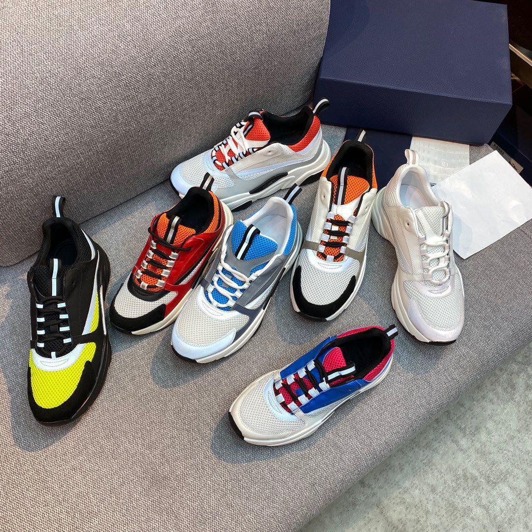 

2021 Designer B22 Sneaker White Leather Calfskin Sneakers Top Technical Knit Women Platform Sneakers Blue Grey Designer Fashion Casual Shoes, Color 5