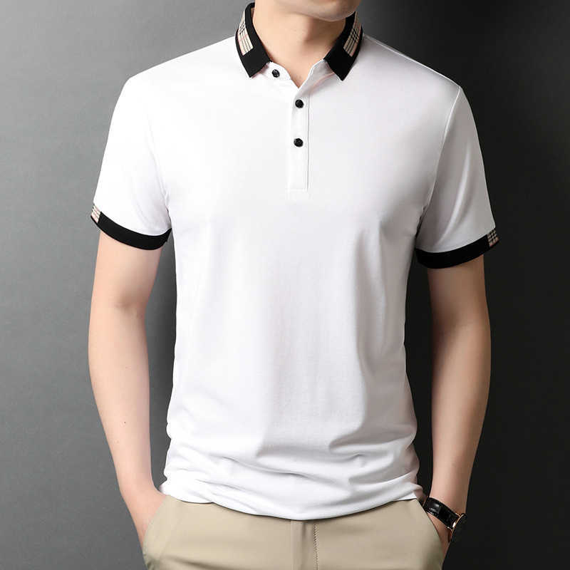 

silk short sleeve tshirt men's middleaged plus size simple casual Polo Shirt, White