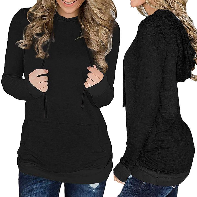 

Women's Hoodies & Sweatshirts Fashion Women Casual Harajuku Hooded Solid Color Ladies O-neck Long Sleeve Pullover Tops Woman Clothes D5, Black