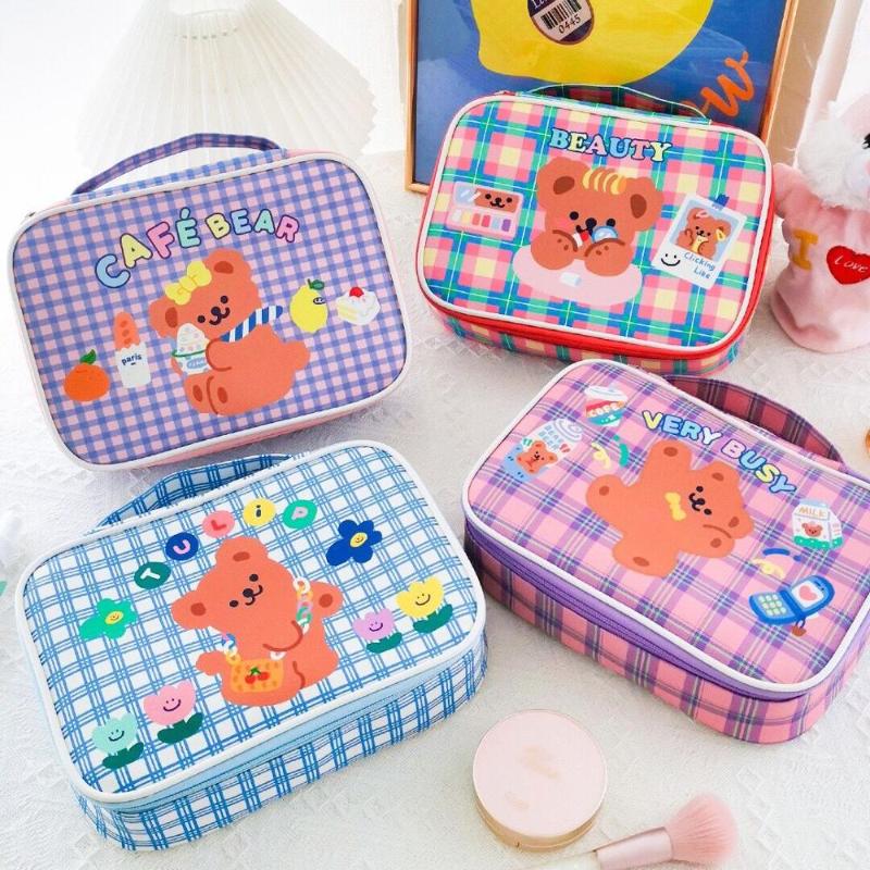

Cute Girls Bear Cosmetic Bag Large Capacity Travel Make Up Storage Case Organizer Brush Pocket Box Bags & Cases
