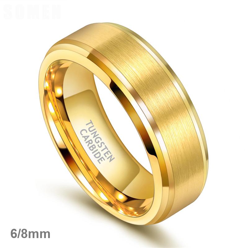 Wedding Rings Arrival Classic Men Ring Gold Color 6mm 8mm Width Tungsten Carbide Unisex Luxury Band Simple Jewelry-image-704301929