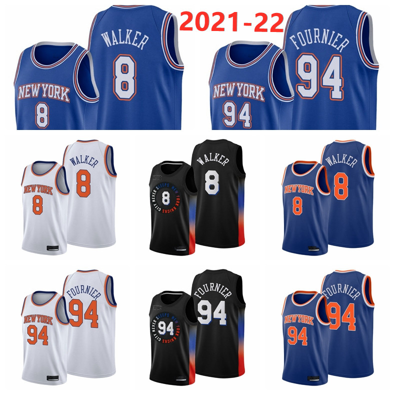 

New YorkKnicksMen Basketball Evan Fournier 94 Kemba Walker 8 2021 Trade Black Edition City Jersey
