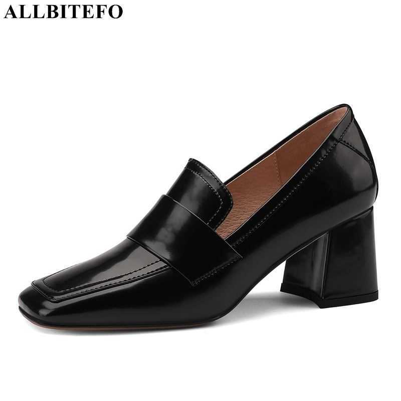 

ALLBITEFO square toe pu leather thick heels office ladies shoes brand high heels woemn high heel shoes party woemn heels 210611, As picture