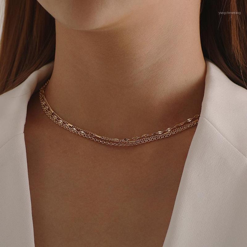 

Layered Pendant Choker Necklace Gold Color Chain Boho Handmade Statement Necklaces For Women Girls Elegant Jewelry Chains