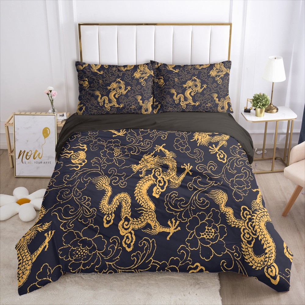 

3D Duvet Quilt Cover Sets Bedding Set Comforter Covers Bed Linen Double Single King Queen Size Chinese Dragon Design Bedclothes 210319, Black062-black-d