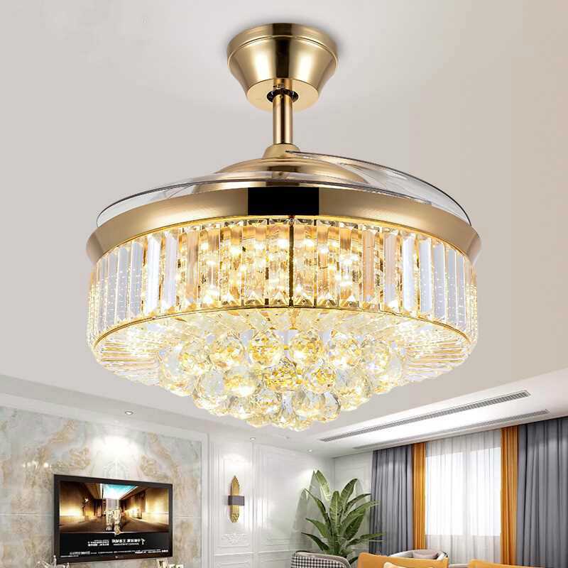 

European Crystal Led Fan Light Invisible 42 Inch Silver / Gold Color Bedroom Ceiling With Electric Fans