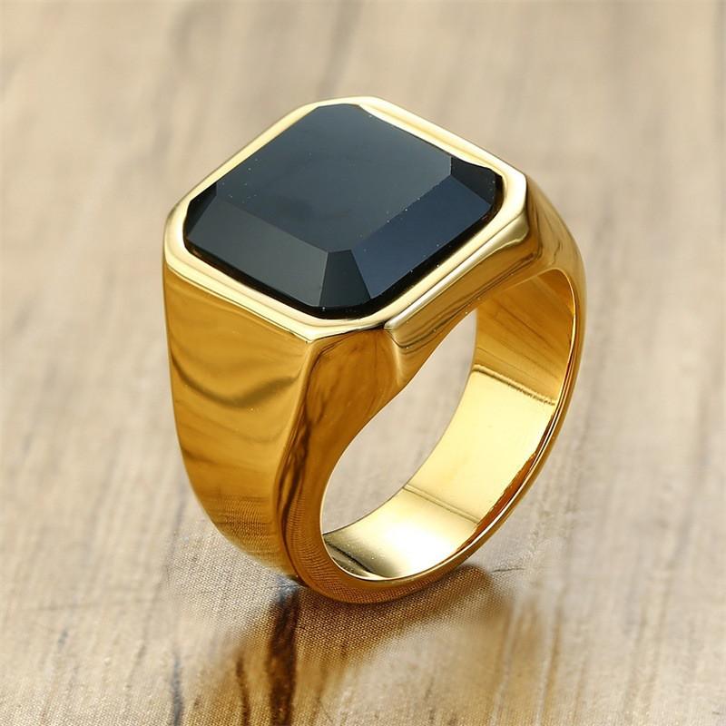 

Cluster Rings ZORCVENS Fashion Mens Signet Stainless Steel Band With Black Stone Inlay Ring For Men Vintage Biker Jewelry