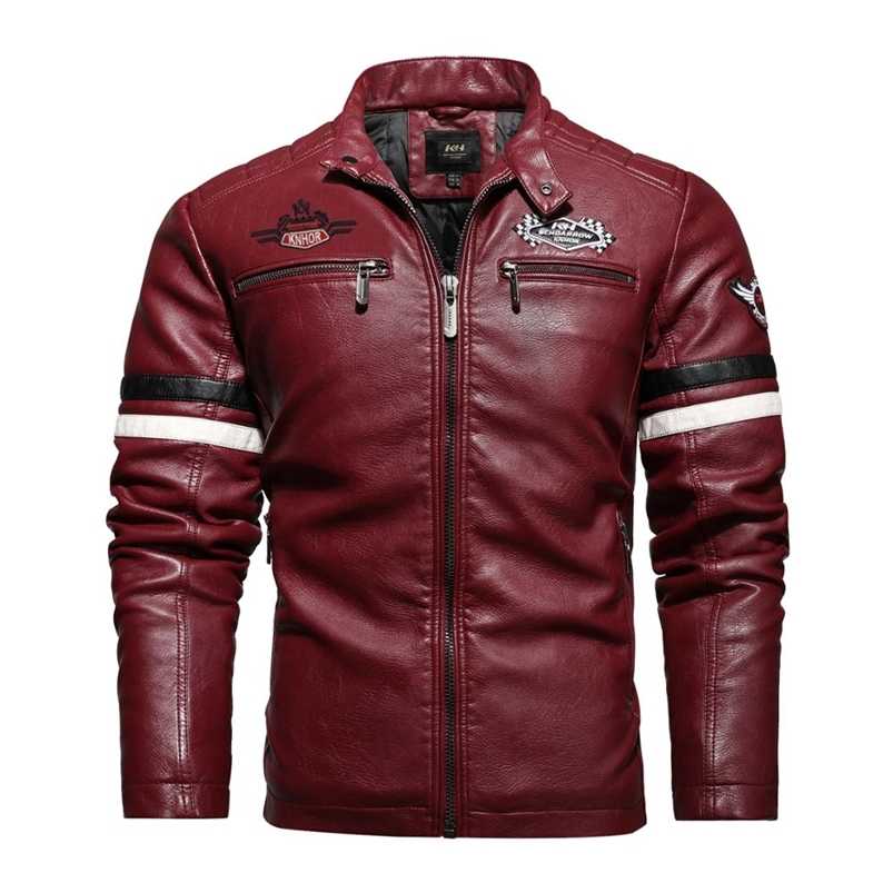 

Autumn Men's Air Force Pilot Motorcycle Leather Jacket Fashion Mosaic Red Leather Coat 211111, Black