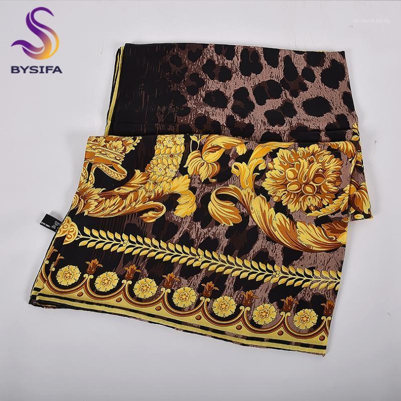 

Scarves [BYSIFA] Black Gold Women 100% Silk Scarf Elegant Twill Square Shawls Fall Winter Luxury Ladies Foulard Femme