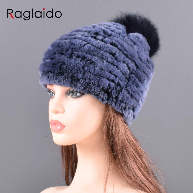 

Berets Bomber Hat Winter Real Fur Hats For Women Pompom Slouchy Beanies Fashion Warm Tick Fluffy Elastic Lady