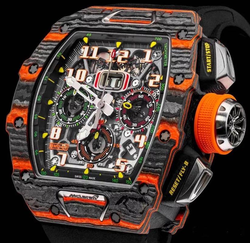 Wristwatches Luxury Mens Automatic Mechanical Self Wind Watch Carbon Fiber Orange Blue Black Rubber RM11-03 Limited Sports Watches-image-707853902