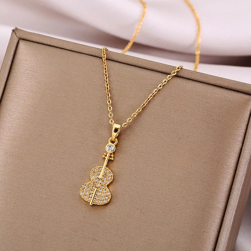

Pendant Necklaces Violin Necklace For Women 2021 Jewelry Gold Plated Titanium Steel Cute Luxury Choker Japanese Korean Wholesale