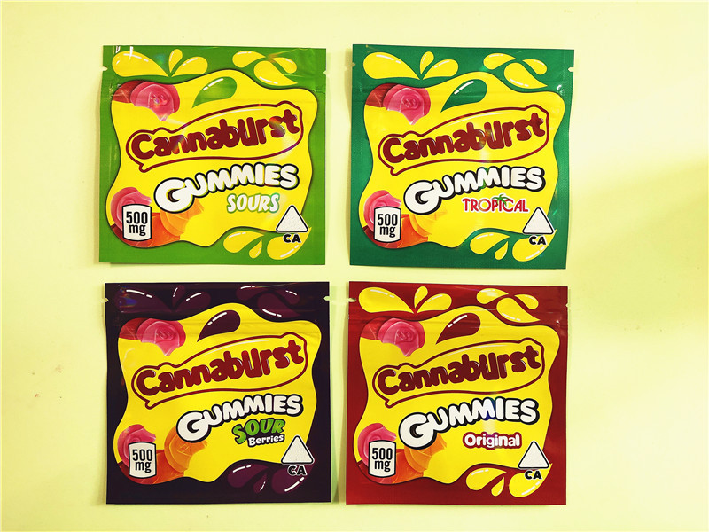 

400mg Mylar Bags Empty Starburst Gummies Sour Edibles Candy Gummy Rainbow Zipper Packaging