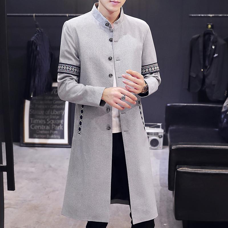 

Men's Suits & Blazers Slim Chinese Coat Tunic Stand-up Spring Collar Student Wind Autumn Trendy Windbreaker Over-the-knee W And Cloak Spr, Fuchsia