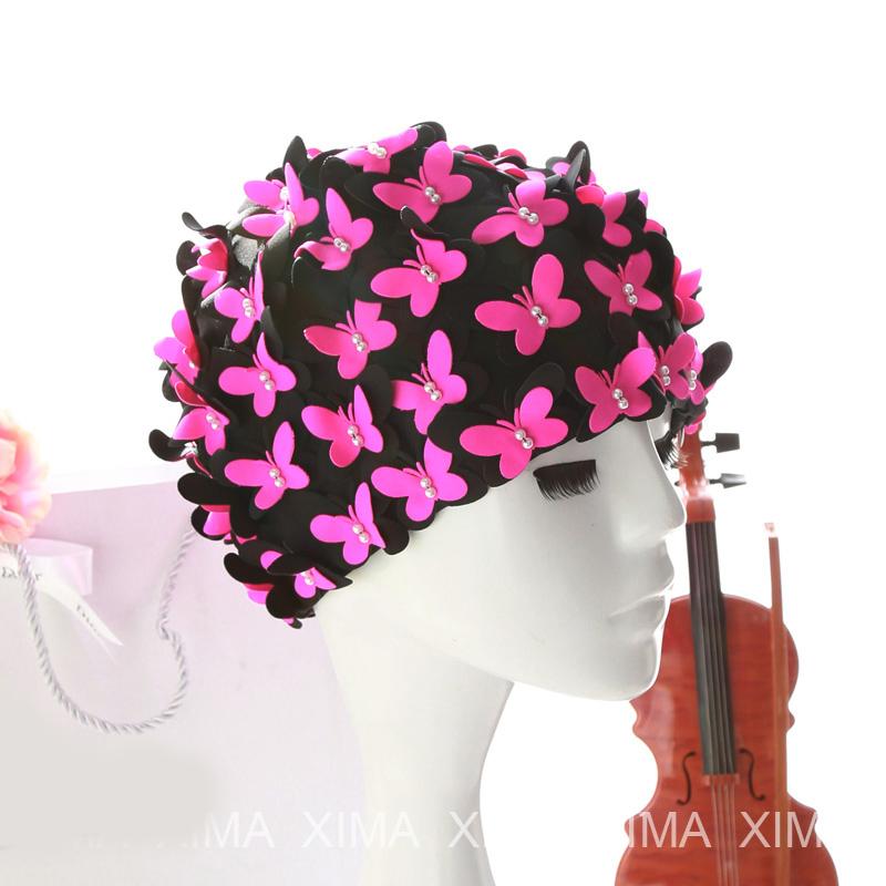 

Women Swimming Cap 2021 Design 4 Colors Summer Ear Protection Handmade Butterfly Hats Ladies Bathing Caps