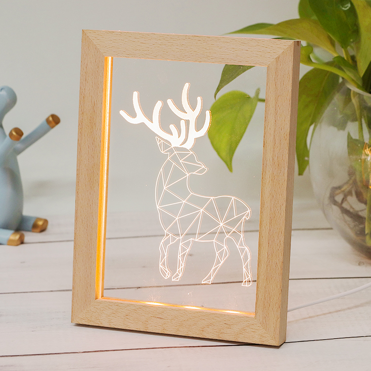 Wholesale LED Light Up Picture Frame Carved Acrylic Raw Wood Carving Photo Frame-image-749400825