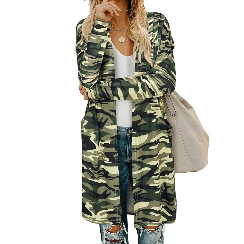 

Women' Jackets Fashion Women Cardigan Long Coat Female Loose Printed Pocket Sleeve Jacket Sweater Top 2021 Style Autumn/winter, Blue