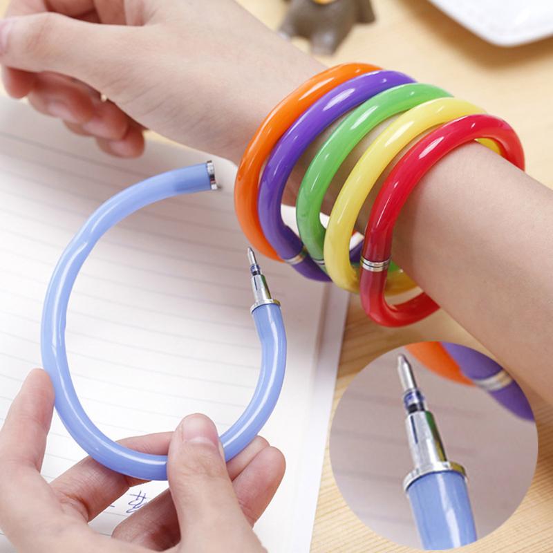 

Creative Flexible Ballpoint Pen Cute Soft Plastic Bracelet School Office Gift Supplies Pens, Blue;orange
