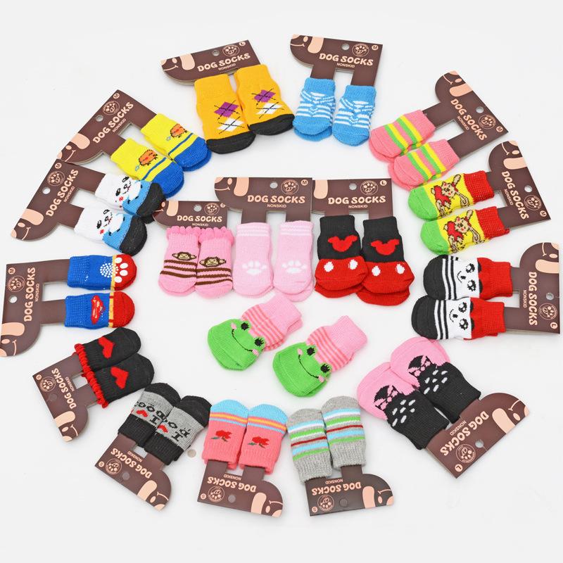

Dog Apparel Lovely Pets Fashion Cotton Socks 4Pcs/set Anti Slip Skid Bottom Cute Puppy Dogs Pet Knits Random Color Indoor
