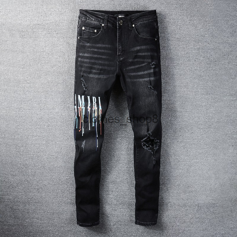 

2022 Men's Jeans designer Amir pants casual hip hop high street worn out and worn washed splash ink color painting Slim Fit Jeans Men's #830, Blue