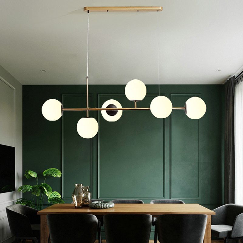 

Nordic restaurant lamp Long strip pendant lights modern minimalist magic bean molecular glass ball chandelier dining room hanging lamp
