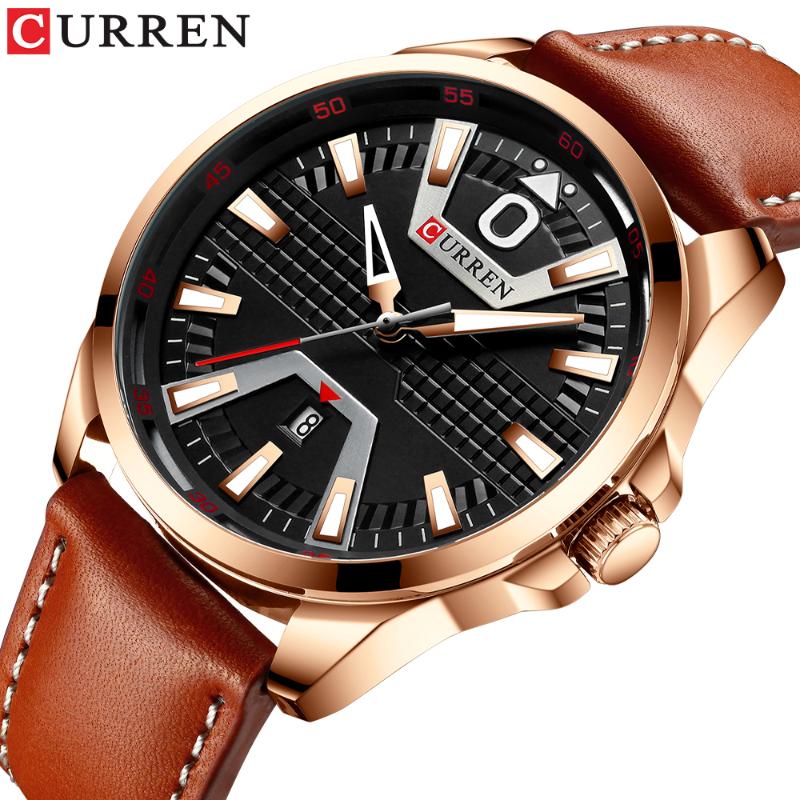 

Wristwatches Curren Men Watches Casual Quartz Watch Big Dial Male 's Sport Waterproof Wristwatch Complete Calendar Leather Cloc, Slivery;brown