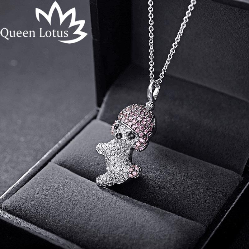 

Pendant Necklaces Queen Lotus Fashion Cute Lovely Dog Animal Neckalce Women Zirconia Jewelry Sparkling Necklace For