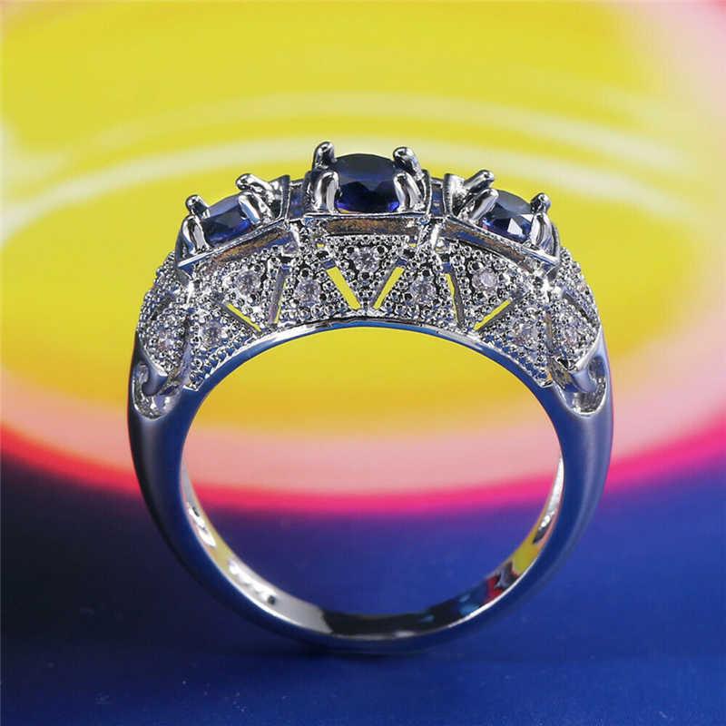 

Wedding Rings Blue Elegant Women's Ring Creative Openwork Carved With Size 6-10