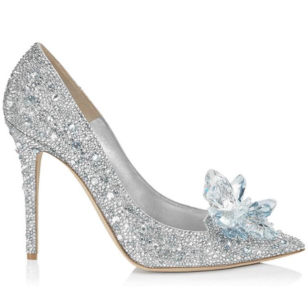 

Cinderella crystal women's high heels shoes stiletto rhinestone bride high-heeled wedding bridesmaid shoe flat shoes luxury designer with original box 34-41, 8cm