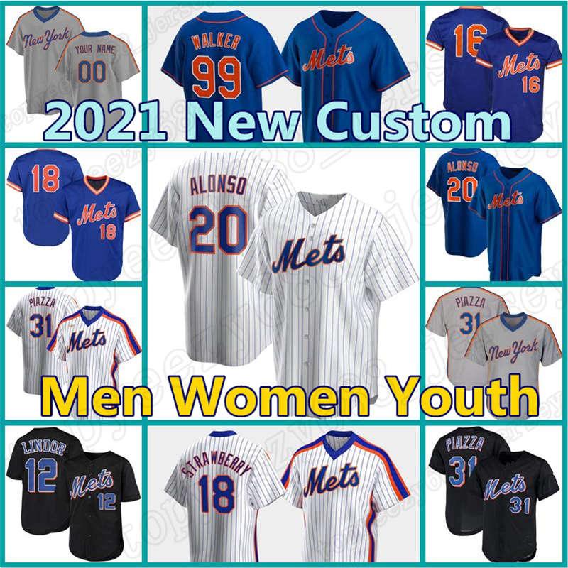 

48 Jacob deGrom Mets Jersey Custom 12 Francisco 20 Pete Alonso Lindor Baseball Darryl Strawberry Mike Piazza Conforto David Wright, Blue;black
